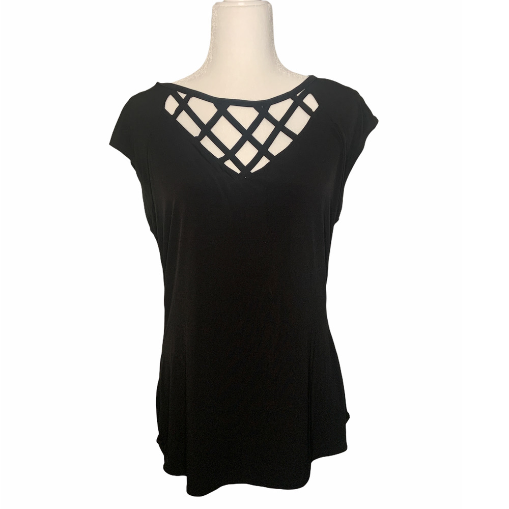 New York & Co Criss Cross Black Top - Picture 1 of 5